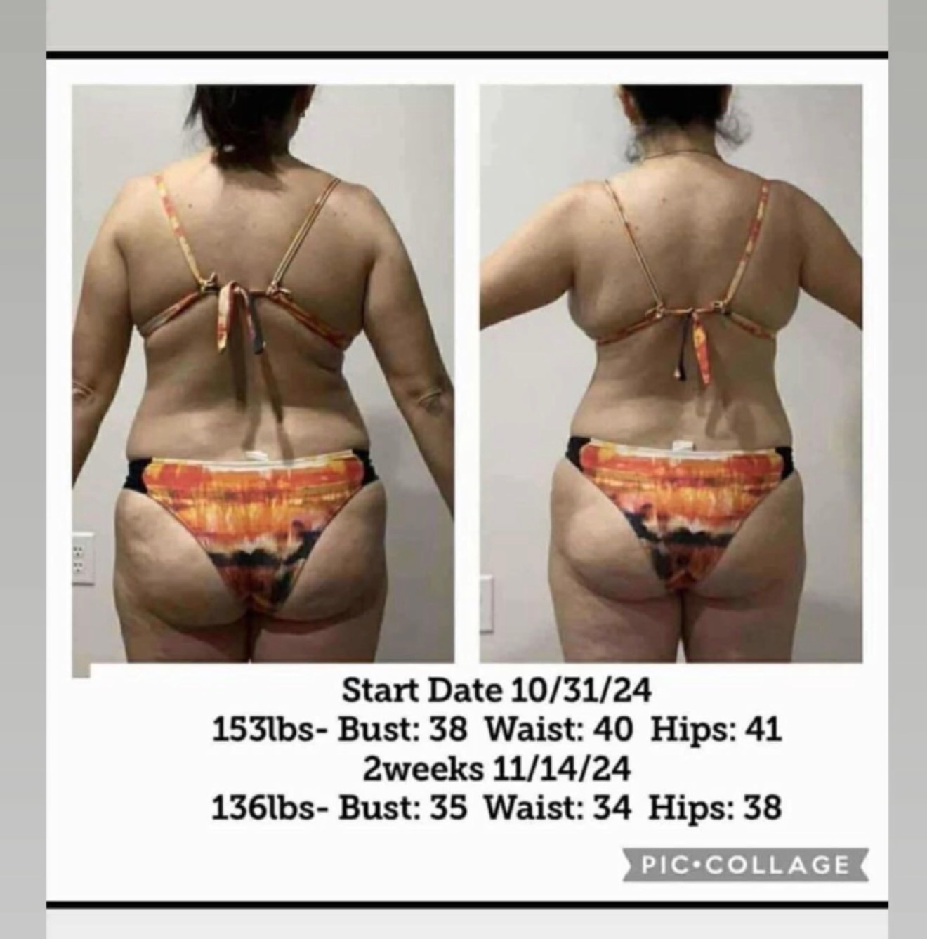 Back view transformation after 2 weeks, from 153 to 136 pounds