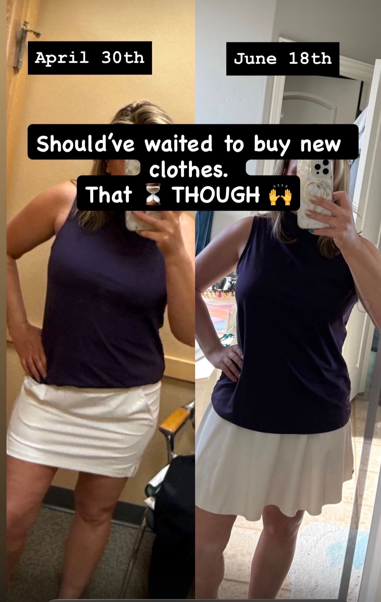 Mirror selfie transformation from April to June