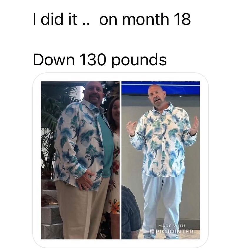 Man before and after losing 130 pounds over 18 months