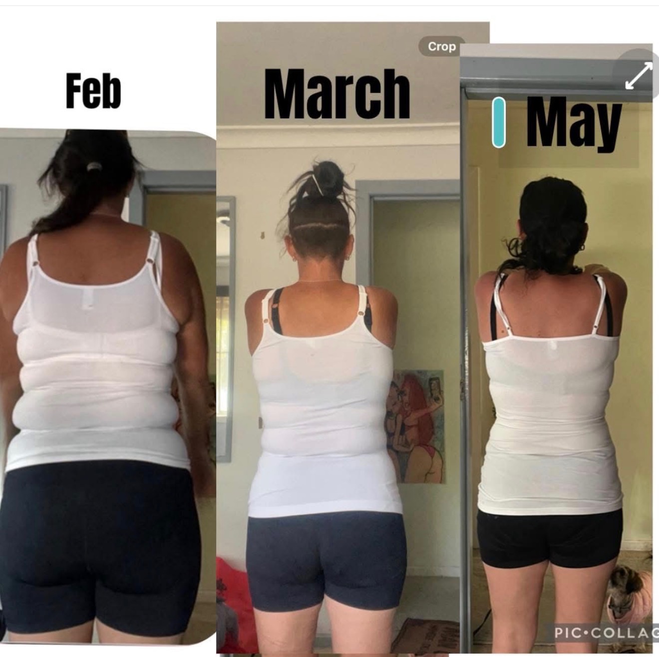 Back view transformation progress from February to May